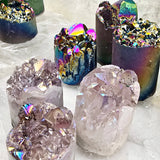 Amethyst Crystal Cluster Cylinder - Titanium Coated or Angel Aura - By Weight - You Choose Finish: Titanium Coated / 50g - 100g