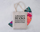 Amazon Sucks Indie Bookstore Tote Bag: Bookishly logo / Coloured text