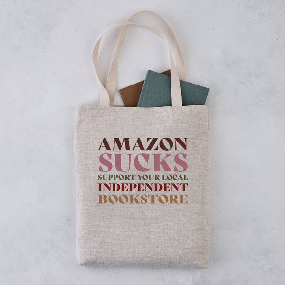 Amazon Sucks Indie Bookstore Tote Bag: Bookishly logo / Coloured text