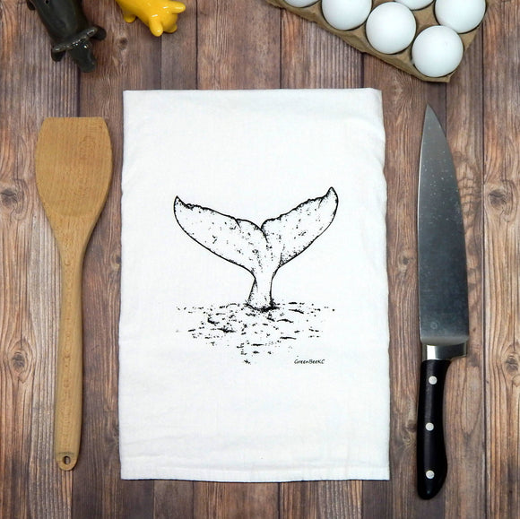 Whale Tail Flour Sack Tea Towel